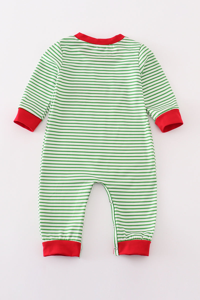 Green stripe christmas gingerbread embroidery boy set