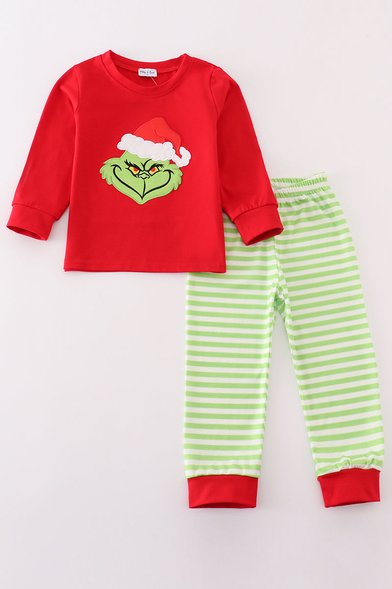 G*r*i*n*c*h* Red christmas applique boy pajamas set