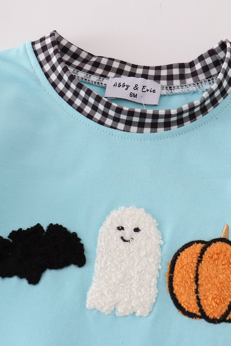 Blue halloween ghost pumpkin boy romper