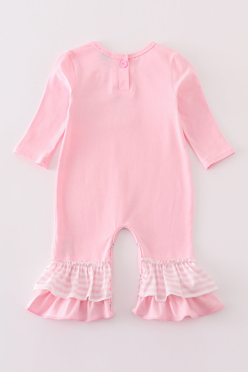 Pink gingerbread embroidery girl romper