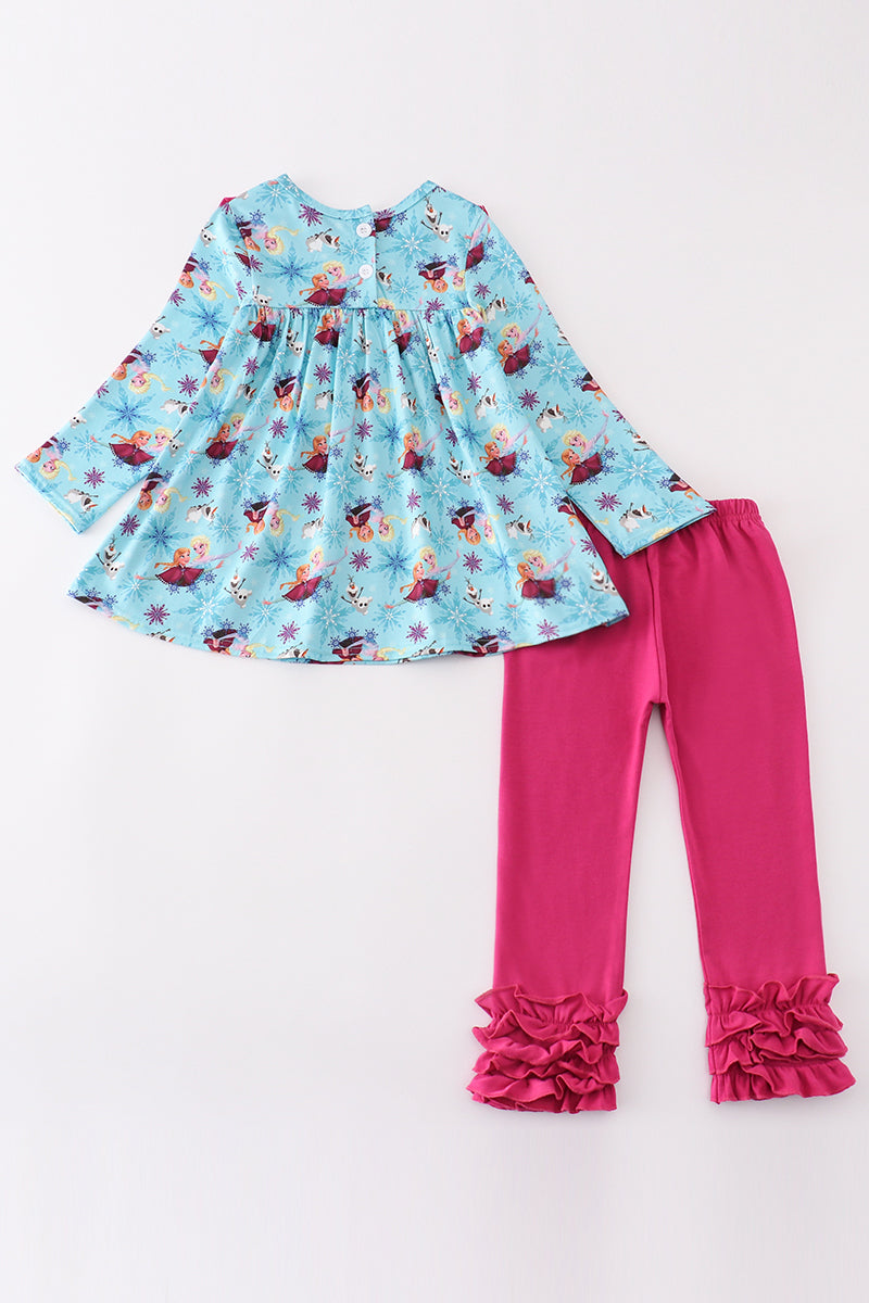 Blue princess embroidery ruffle girl set *F*r*o*z*e*n*