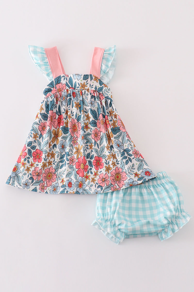 Garden blossom print girl bloomer set