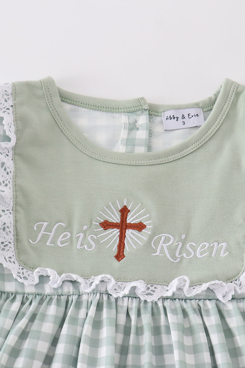 Sage easter he is risen cross embroidery girl set