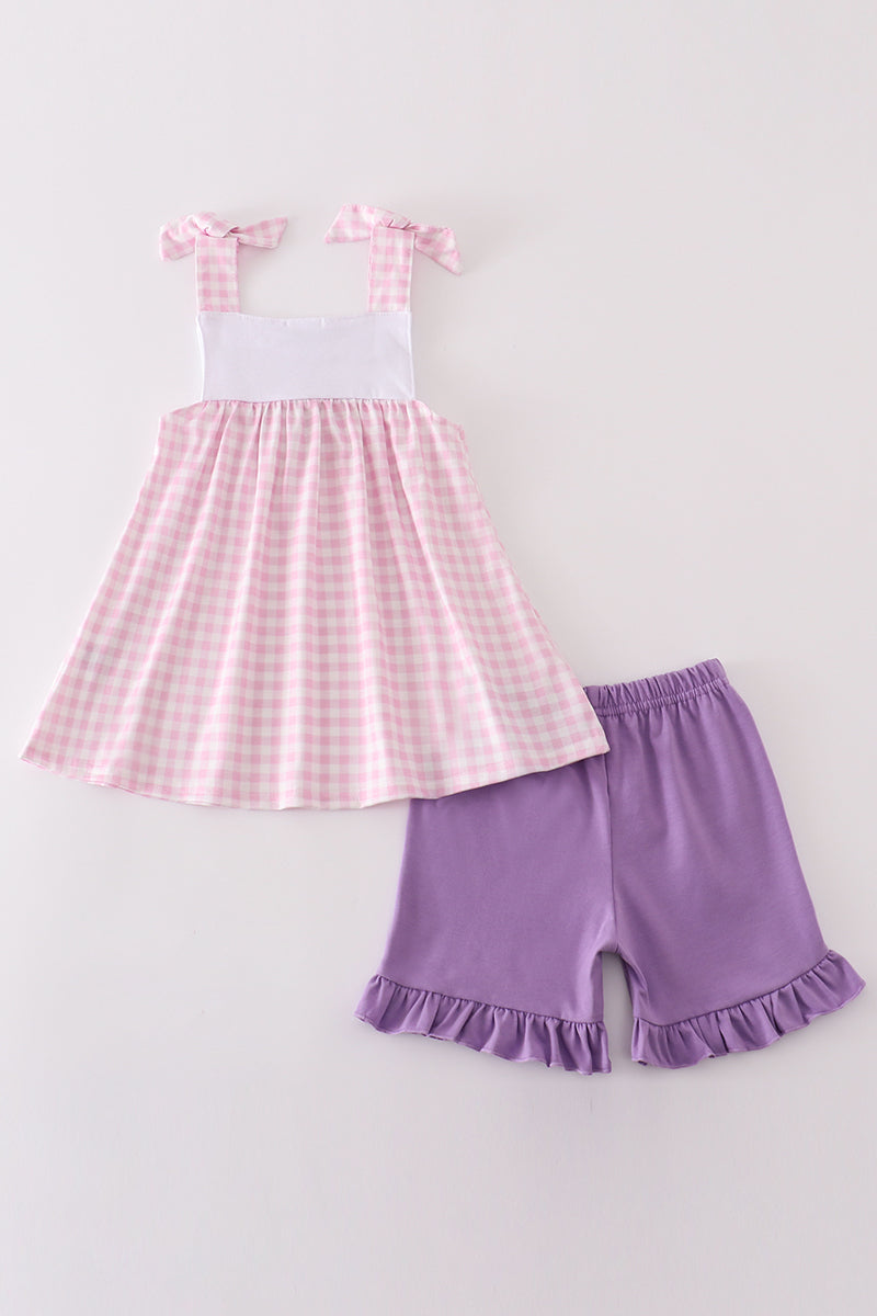 Pink bunny french knot girl set