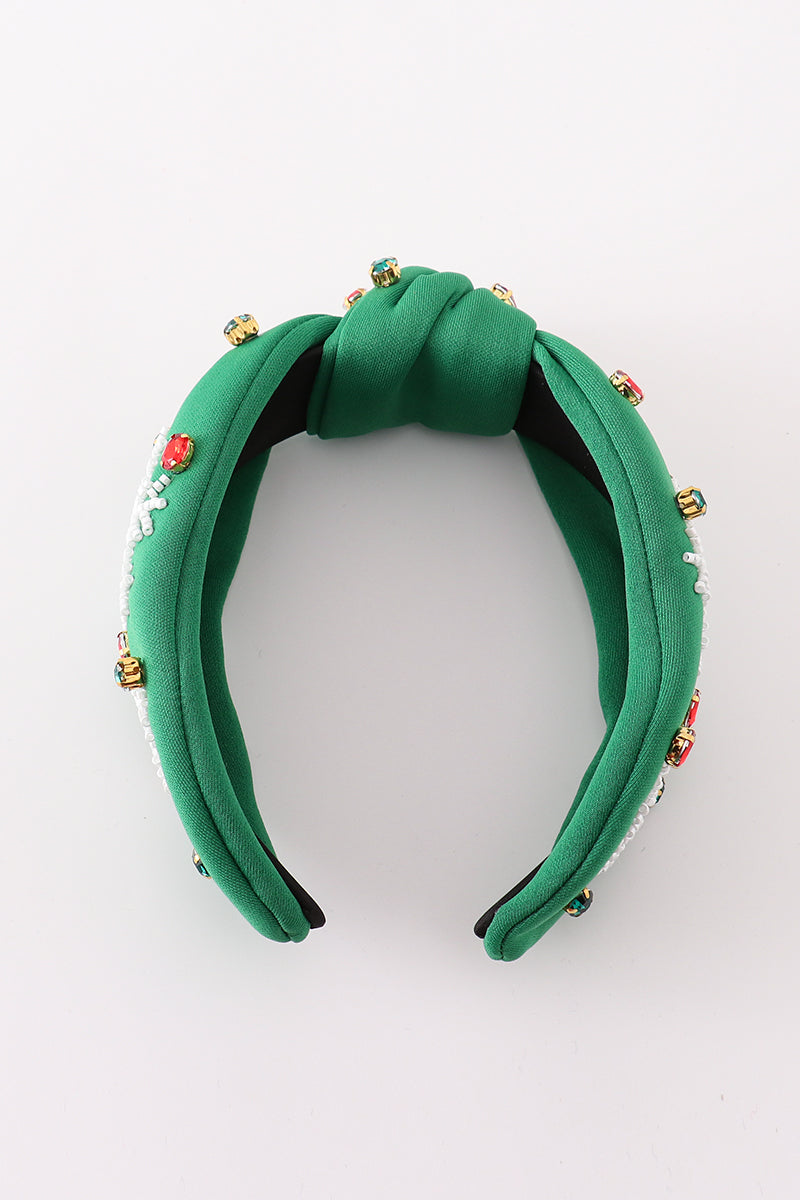 Green christmas snowflake embroidery adults headband