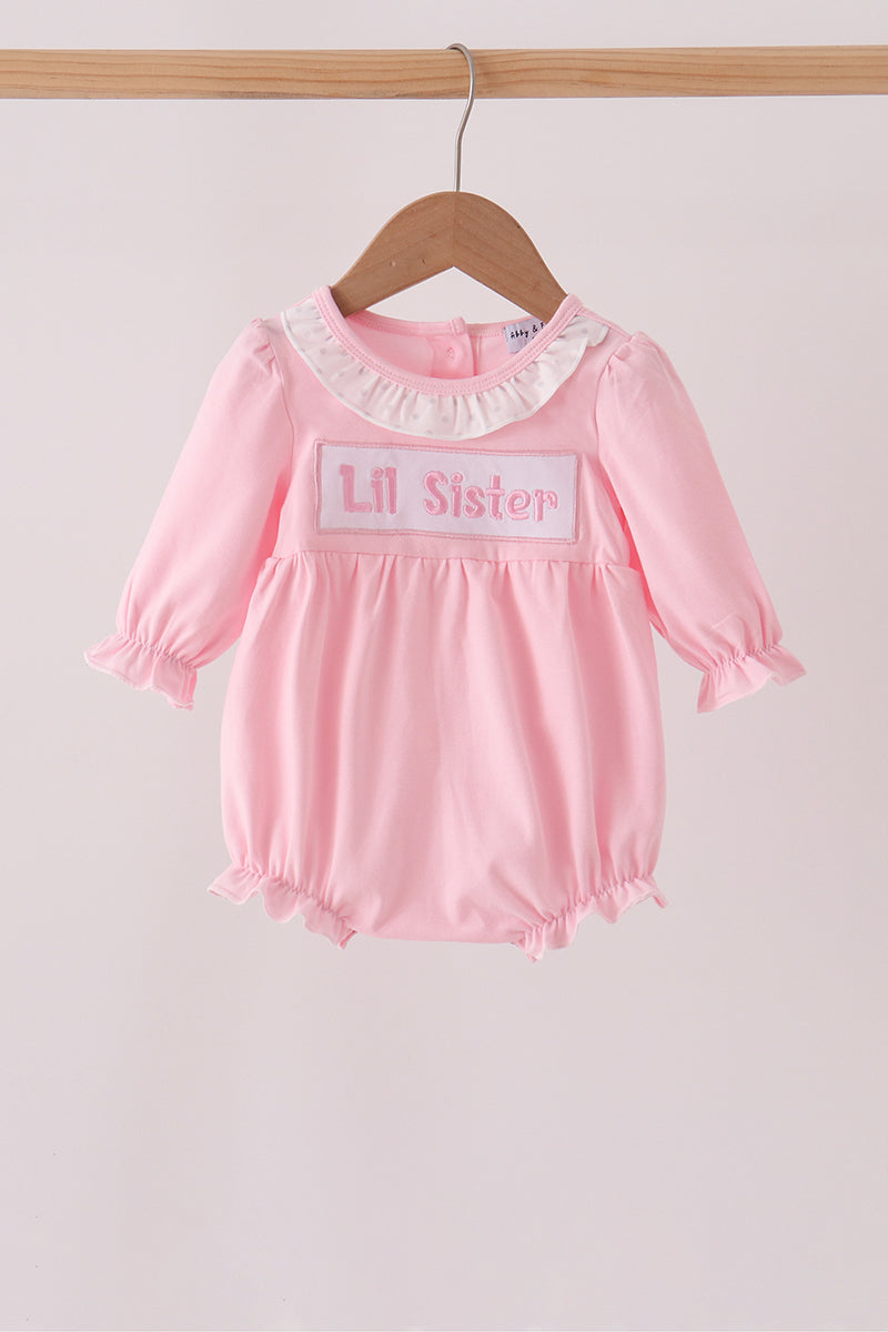 Pink Lil sister embroidery ruffle bubble