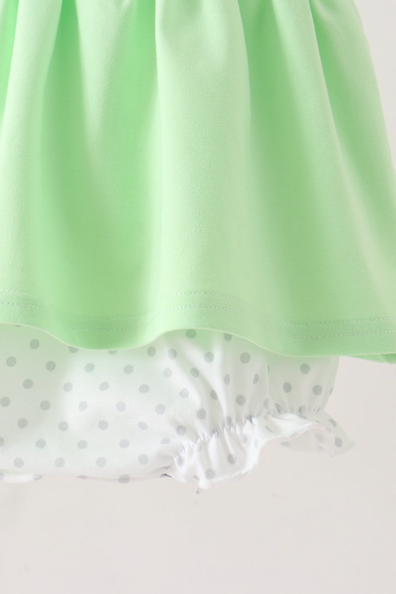 Light green character french knot ruffle bubble