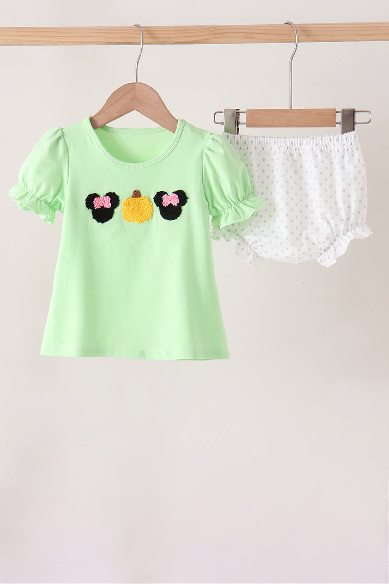Light green character french knot bloomer set