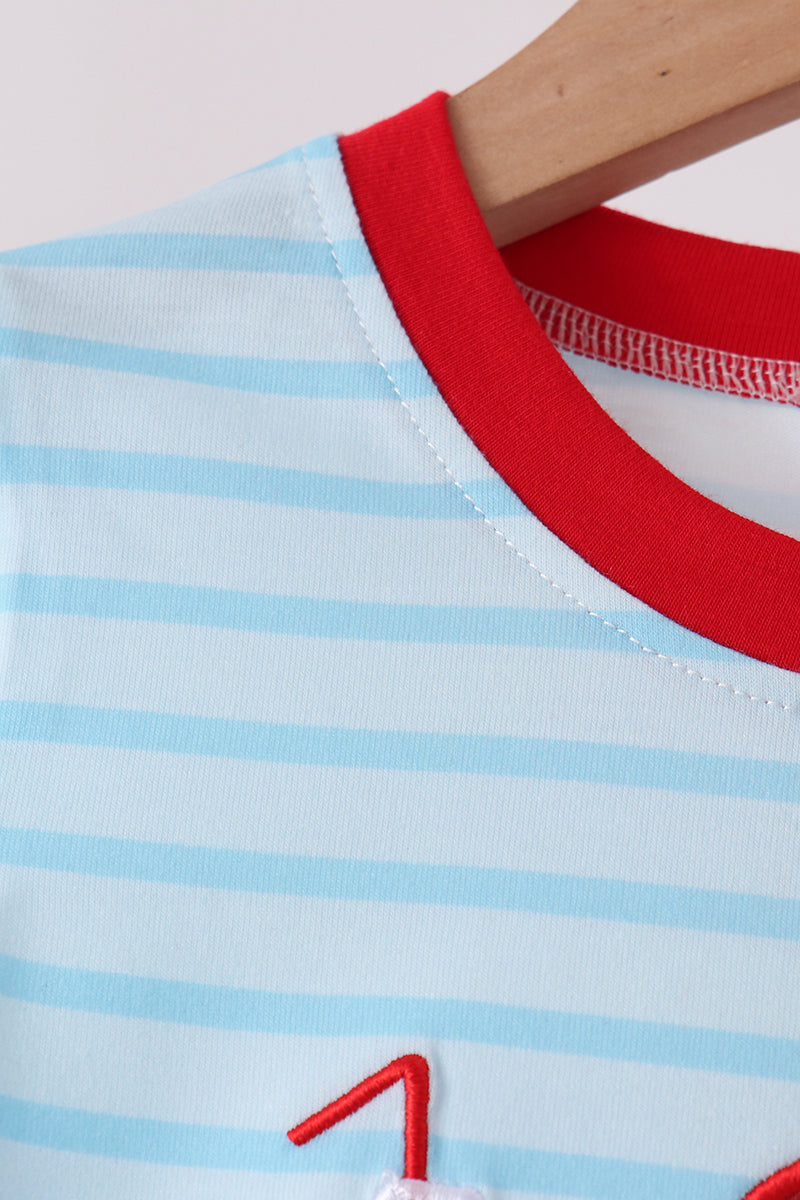 Blue Milk Santa Cookies Stripe Pants Set