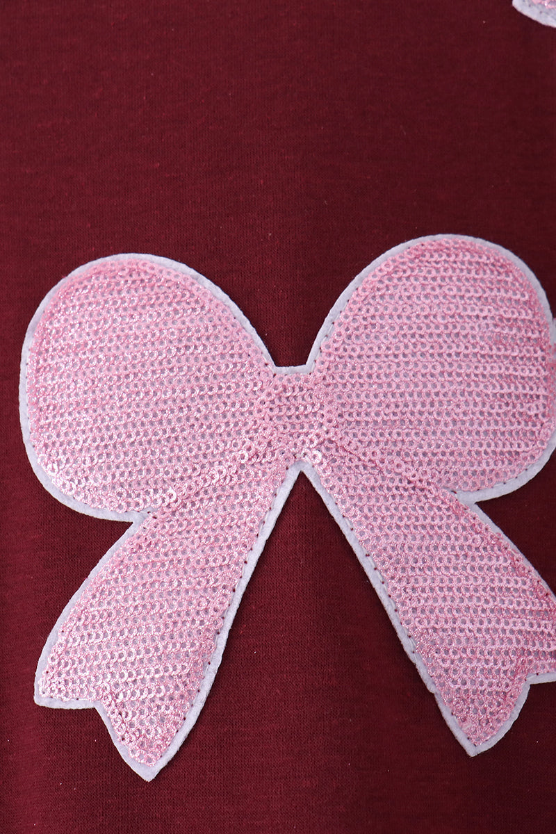 Wine bow sequin mom&me top