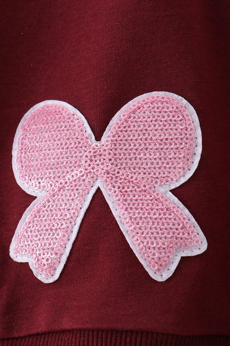 Wine bow sequin mom&me top