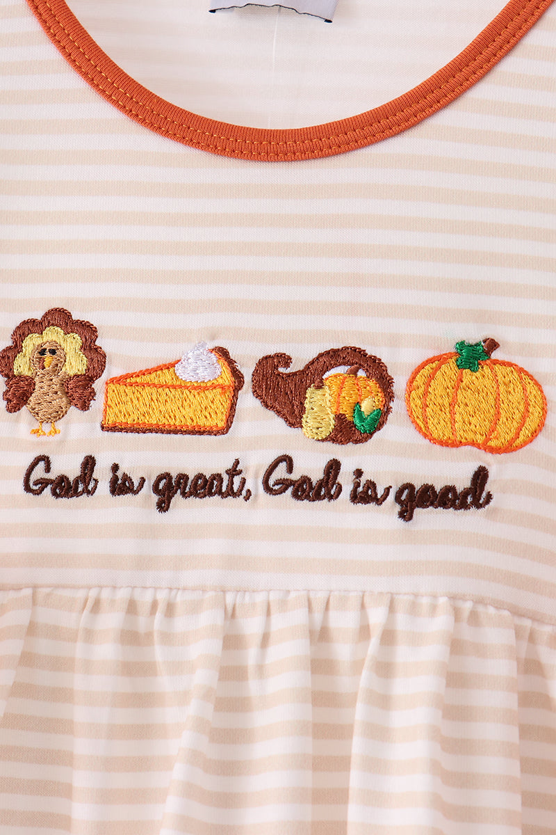 Cream turkey pumpkin embroidery bow pants set
