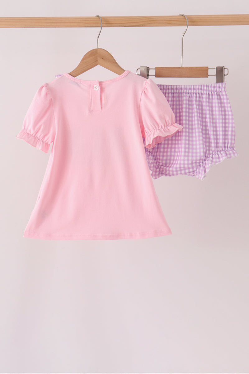 Pink goose embroidery ruffle bloomer set