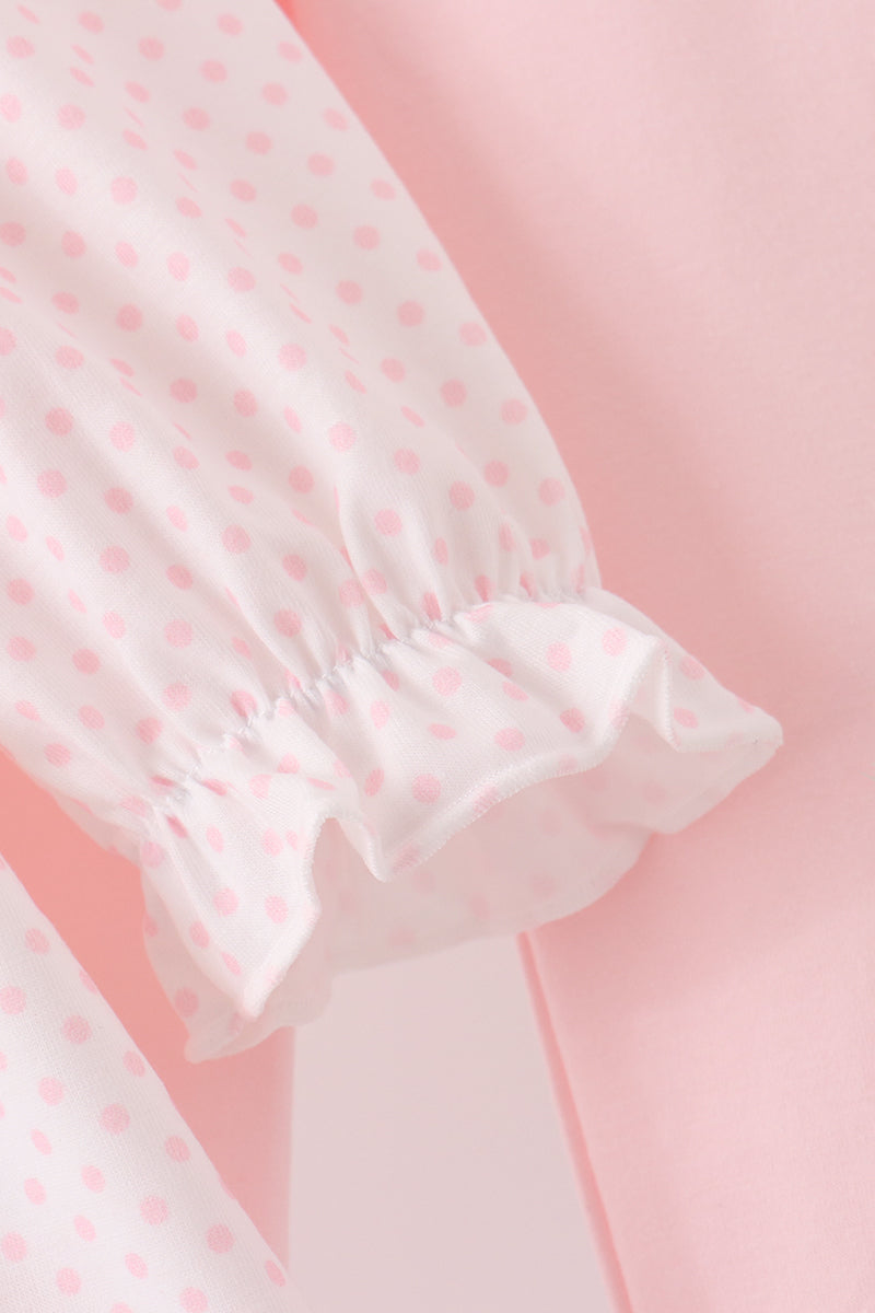 Pink santa claus dot applique ruffle pants set