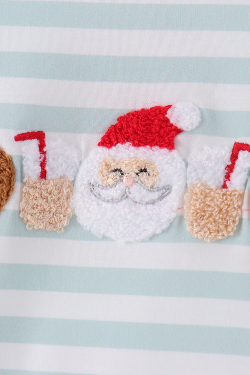 Gray stripe santa french knot ruffle bloomer set