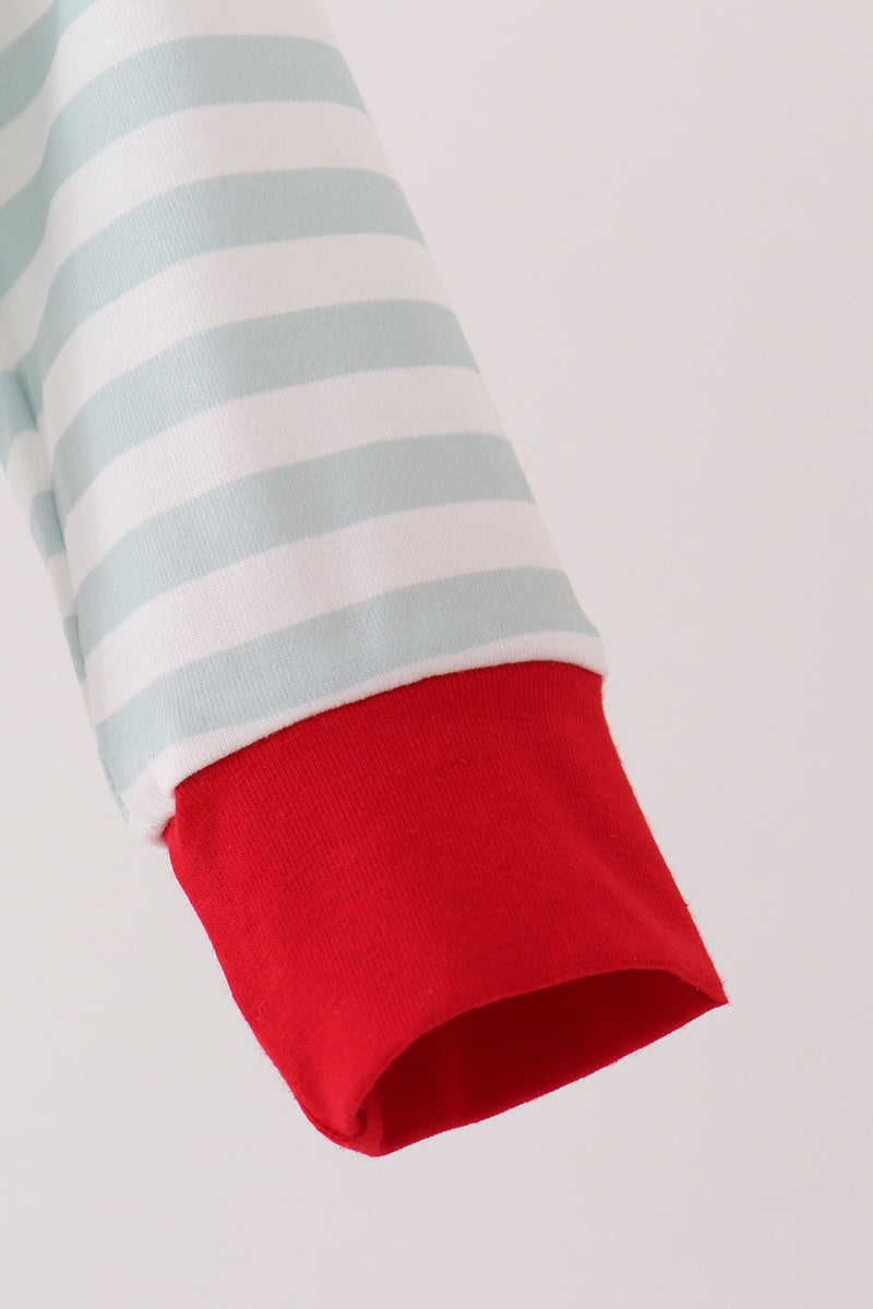 Gray stripe santa french knot romper