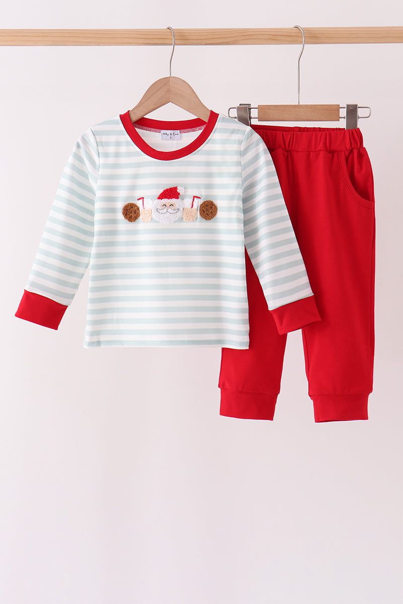 Gray stripe santa french knot jogger set