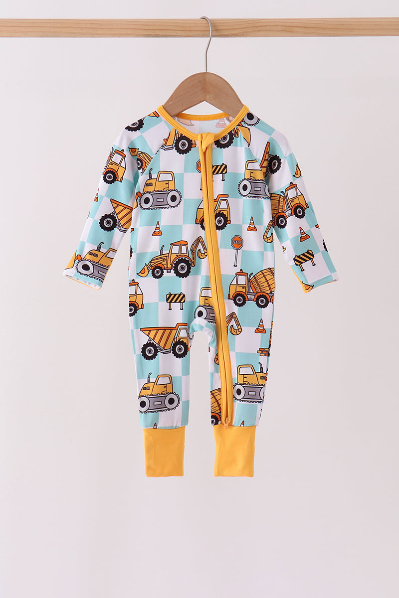 Yellow construction trucks bamboo romper