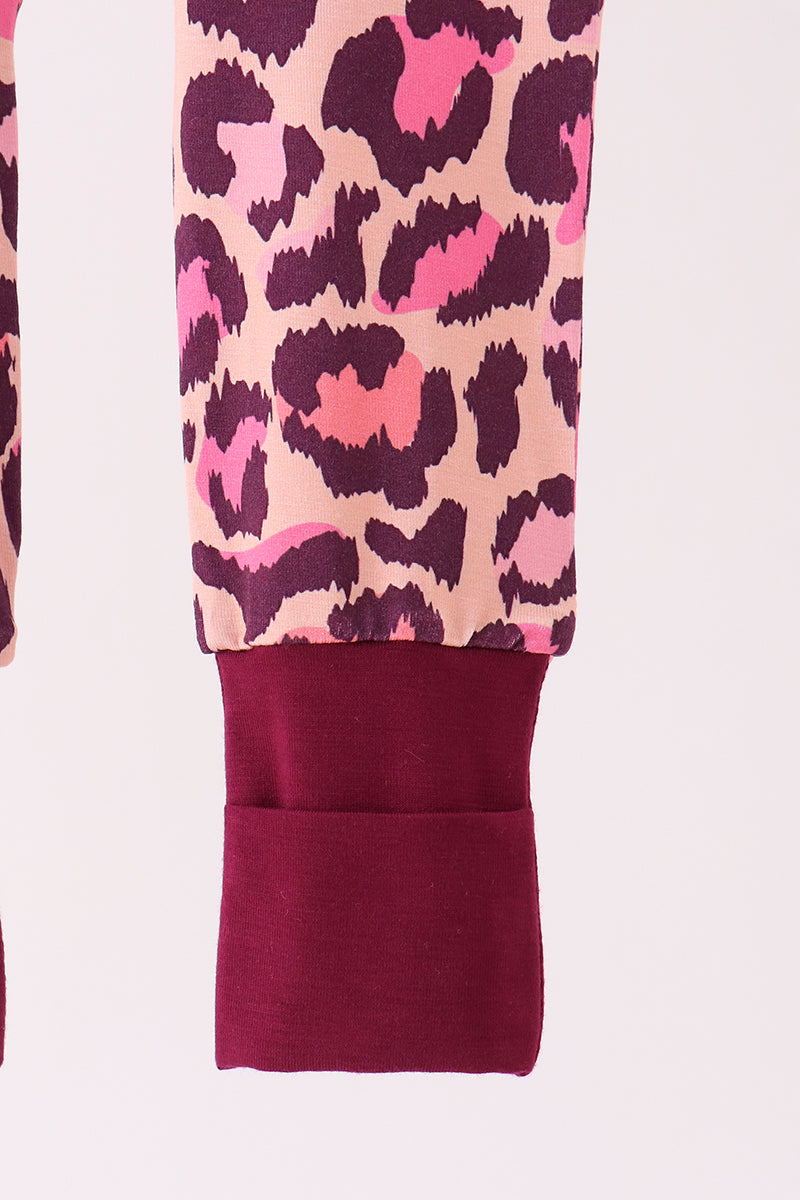 Pink leopard bamboo zipper romper