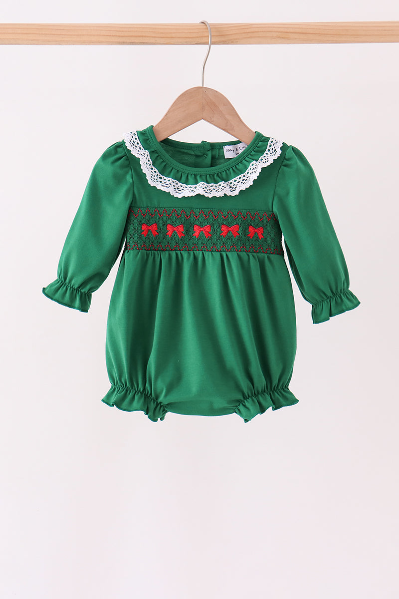Forest bow smocked ruffle bubble