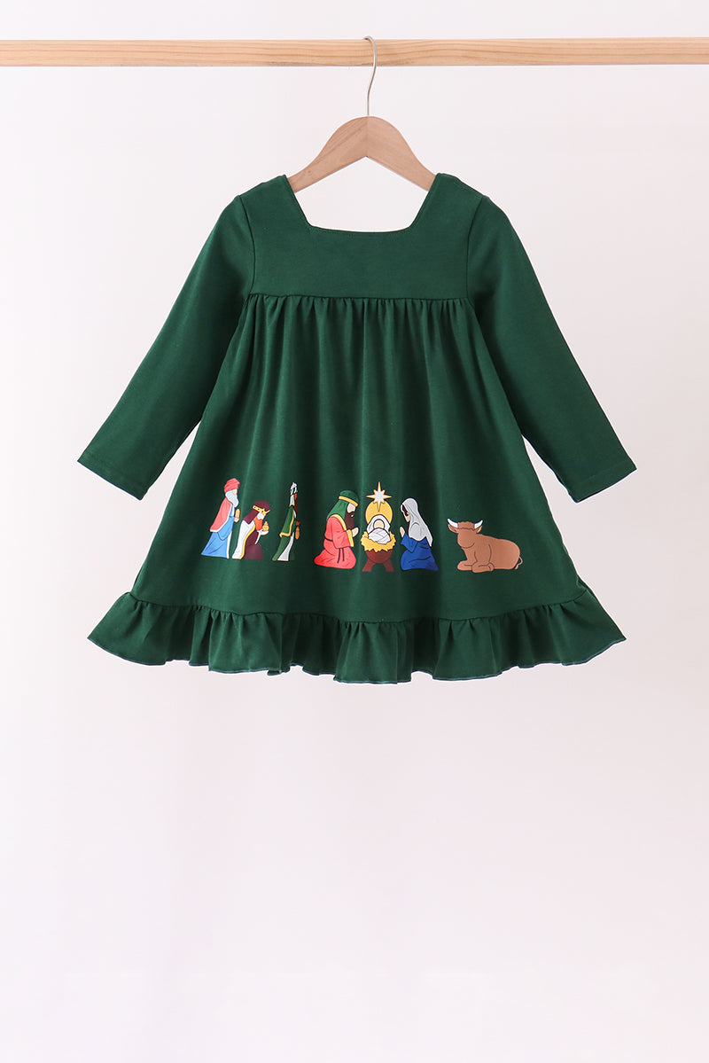 Forest nativity ruffle dress