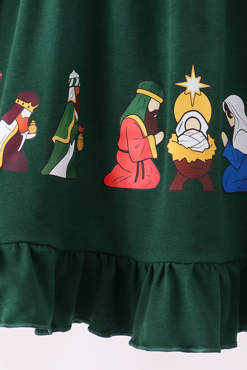 Forest nativity ruffle dress