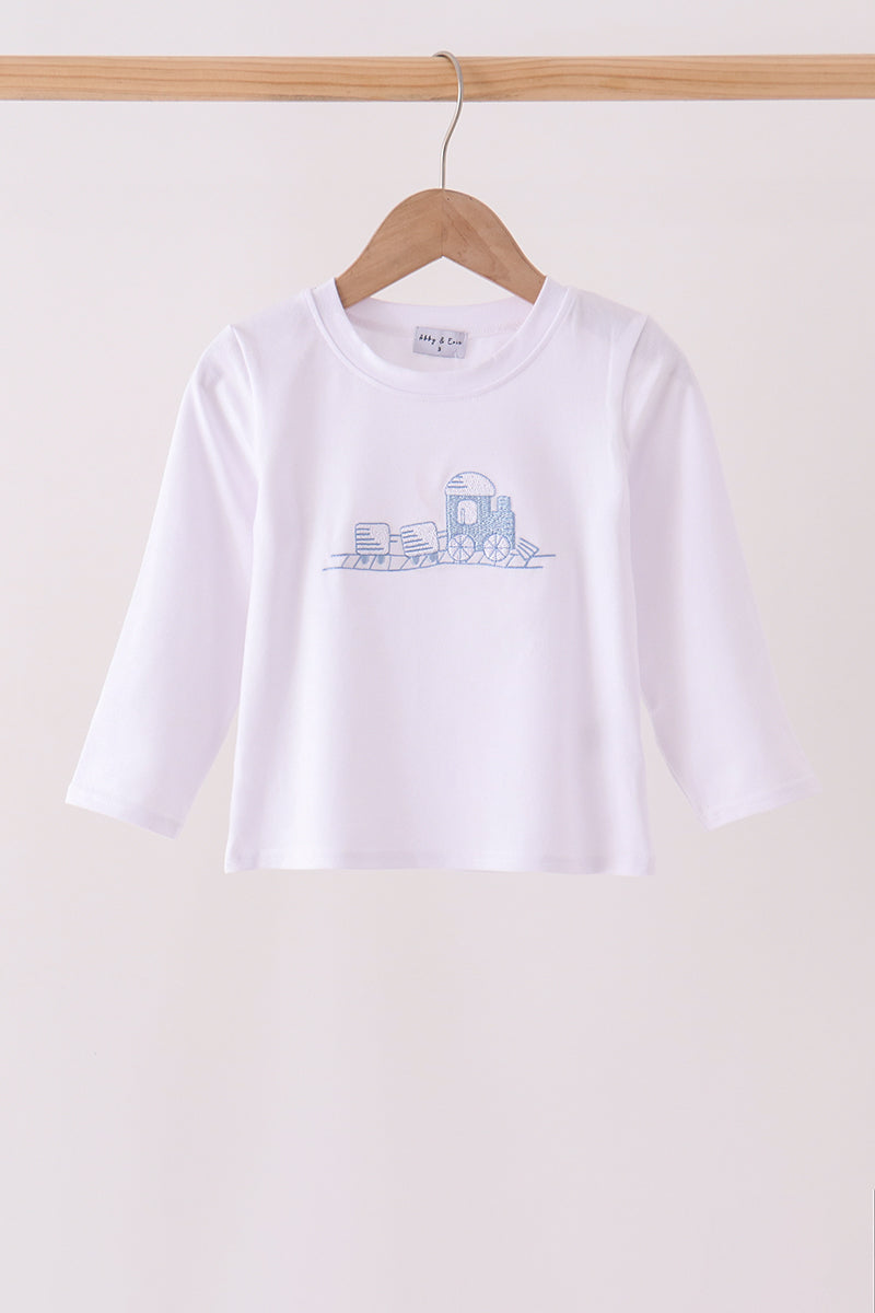 Blue train embroidery top