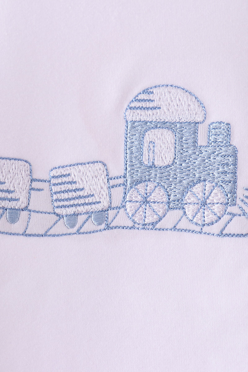 Blue train embroidery top
