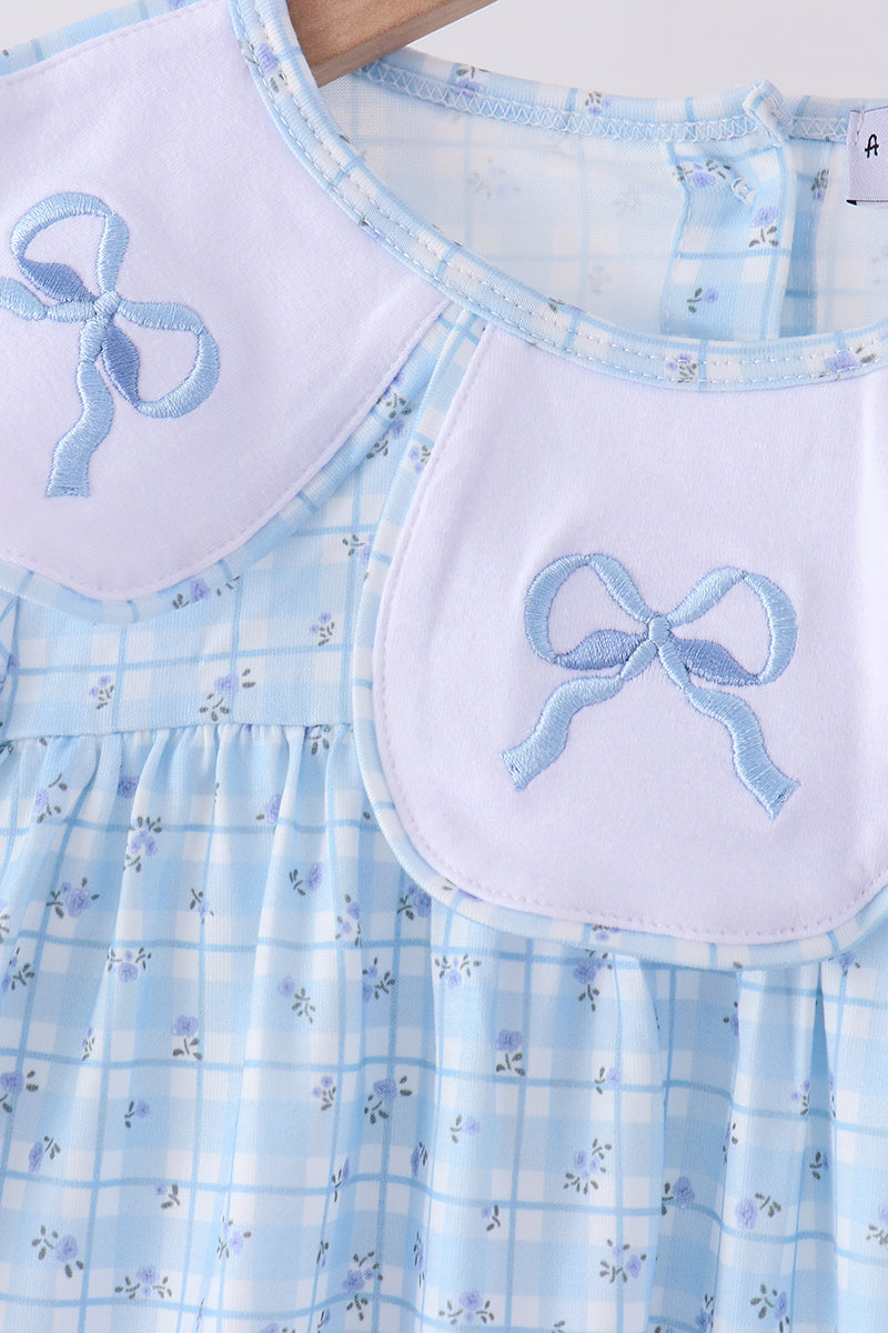 Blue bow embroidery pants set
