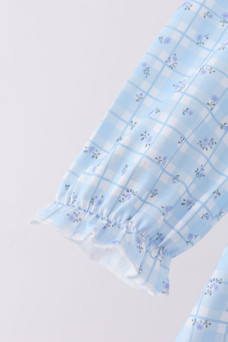 Blue bow embroidery pants set