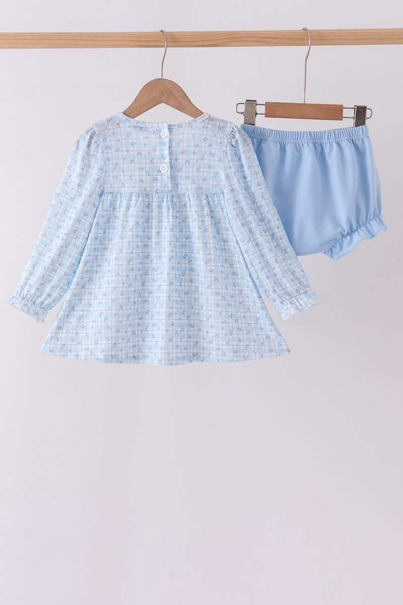 Blue bow embroidery bloomer set