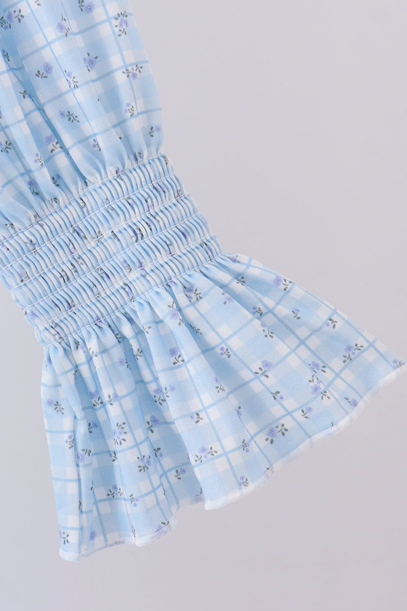 Blue floral smocked mom dress
