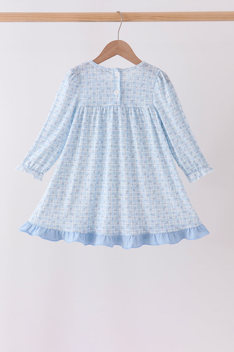 Blue bow embroidery dress