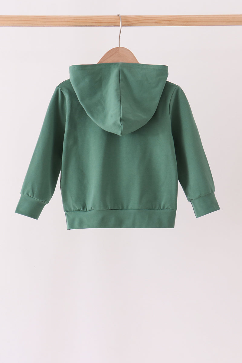 Green construction vehicle embroidery hoodie
