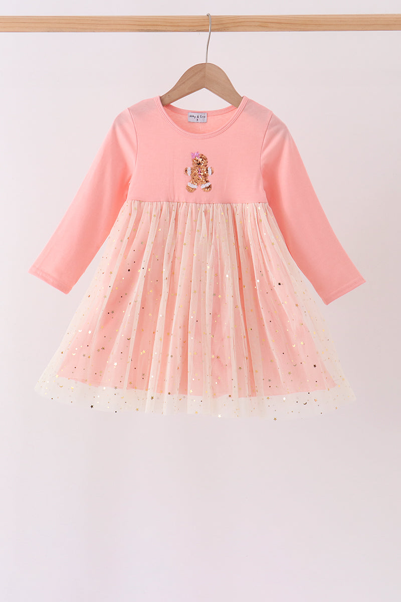 Pink gingerbread sequin tulle dress