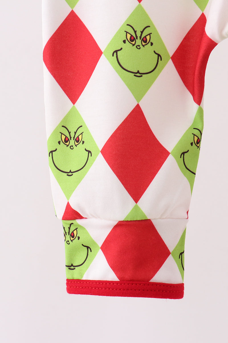 Red grinch print zipper romper