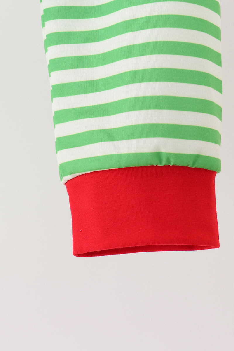 Green stripe grinch embroidery pajama set