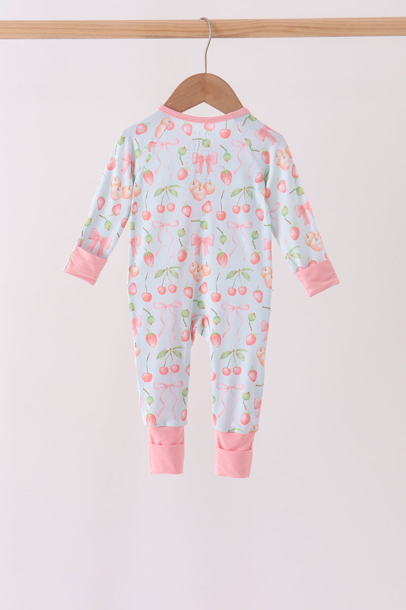 Pink bow cherry zipper bamboo romper