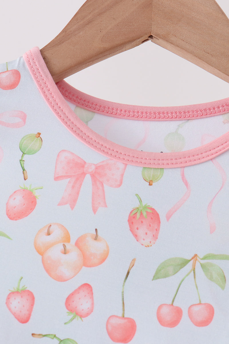 Pink bow cherry bamboo pajama set