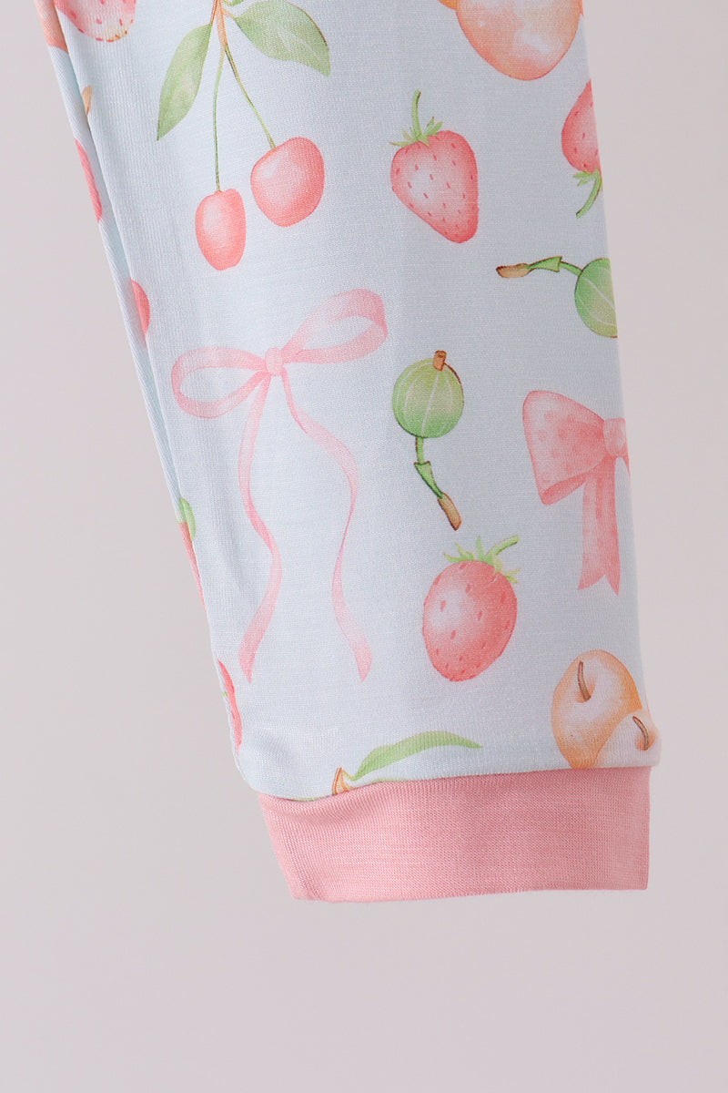 Pink bow cherry bamboo pajama set