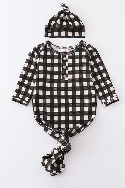 Black plaid baby gown set