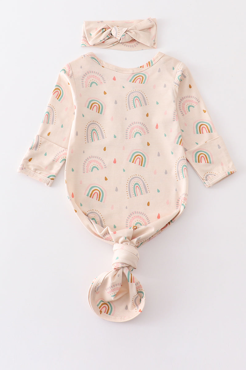 Rainbow print hairband baby gown