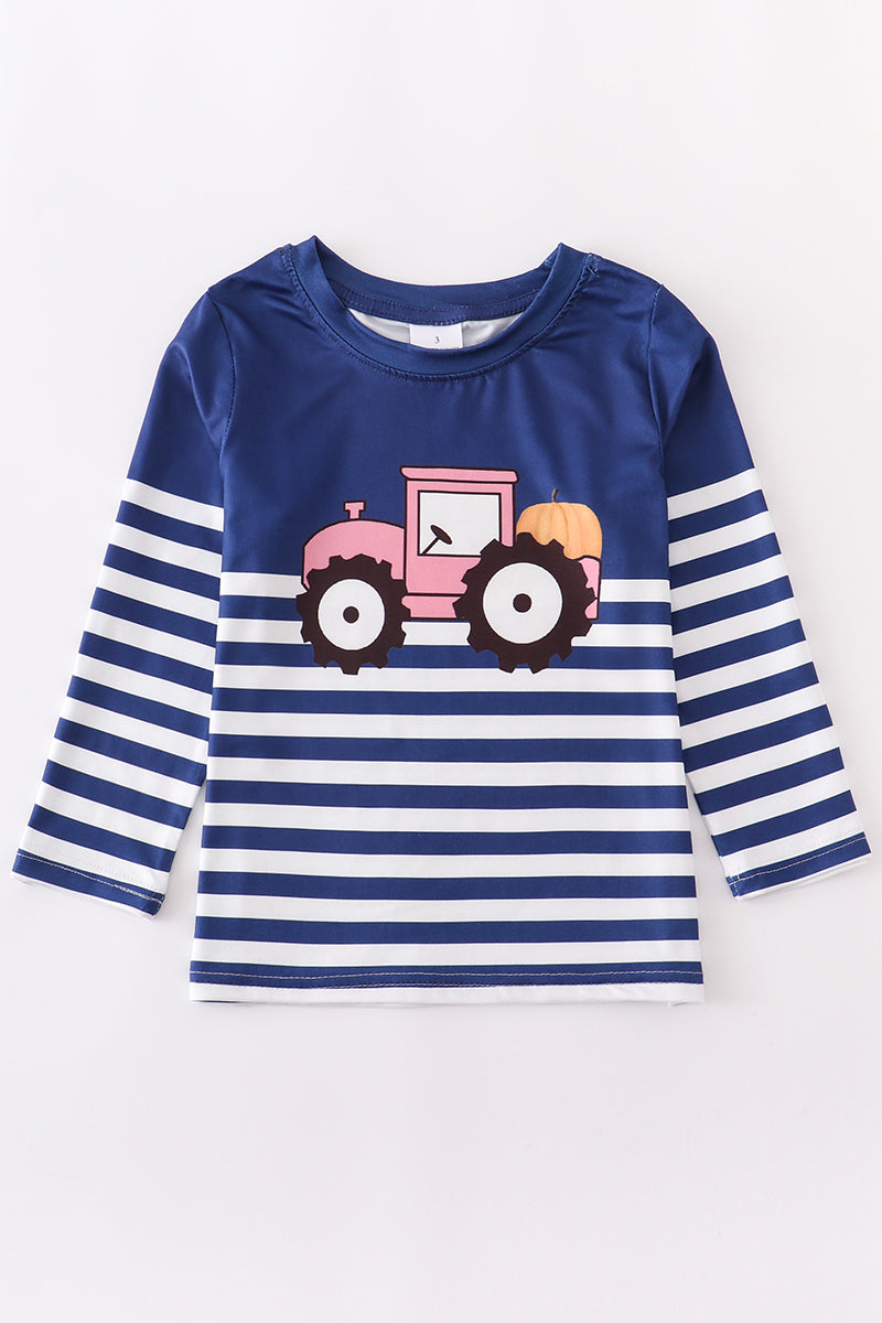 Stripe tractor applique shirt