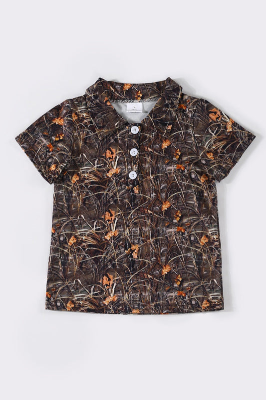 Camouflage leaves button down shirt