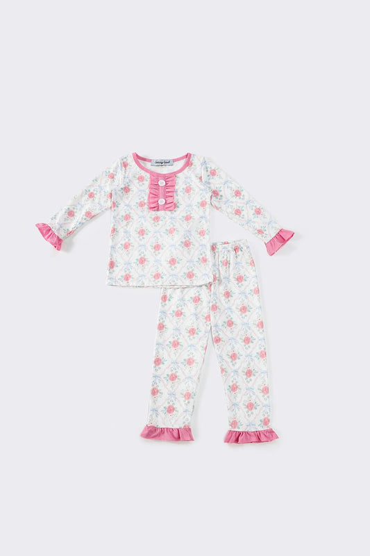 Pink floral print pajamas set