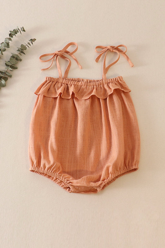 Blush strap ruffle linen girl bubble