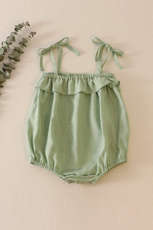 Green linen strap ruffle girl bubble