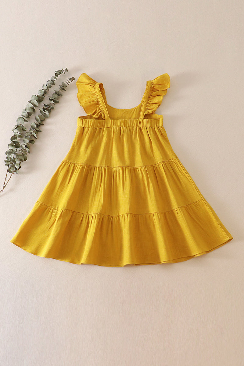 Mustard tiered ruffle linen dress