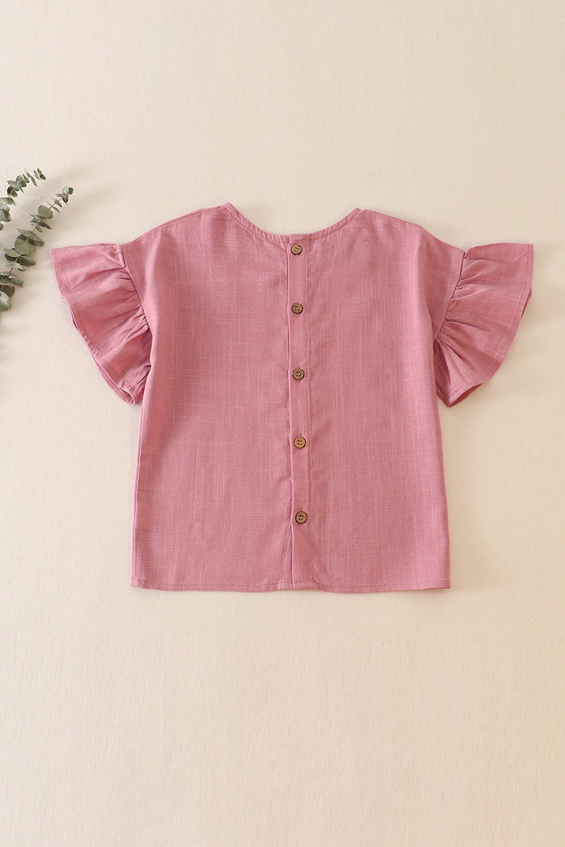 Purple ruffle linen girl top