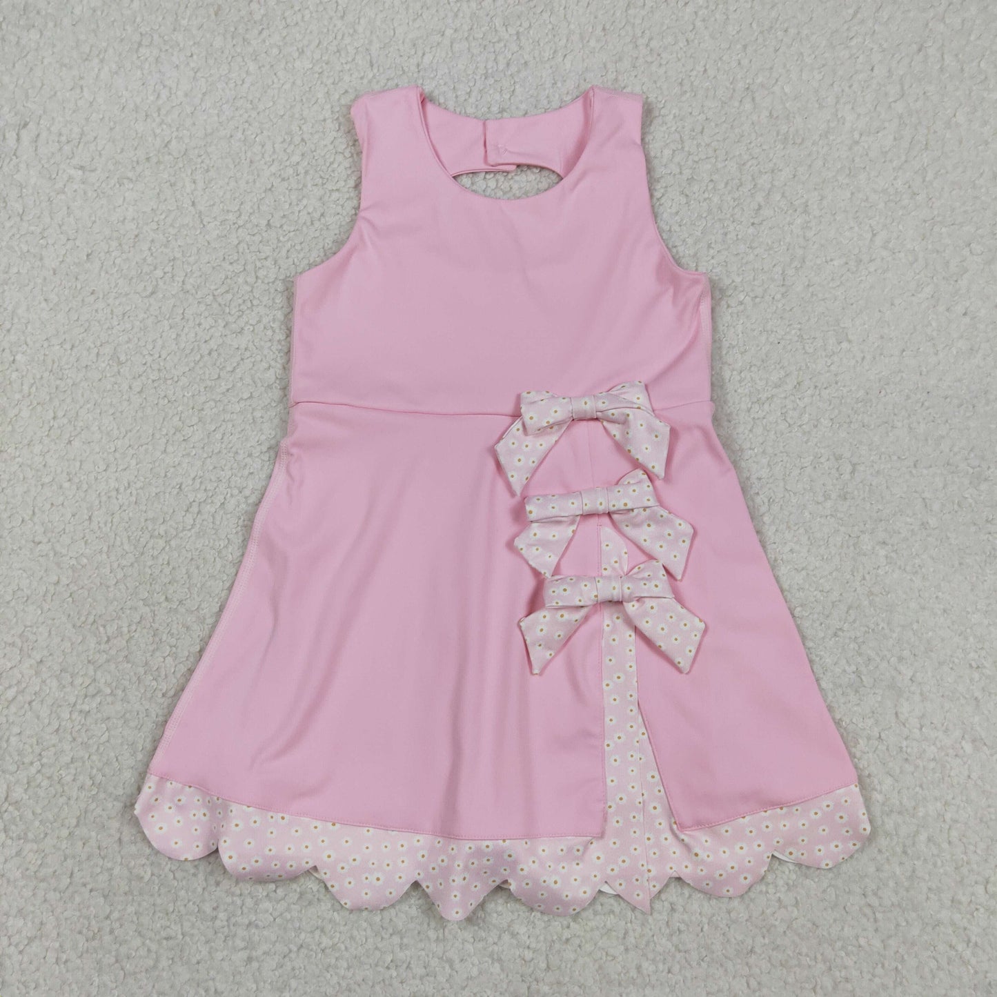 Pink Performance Bow Sash Scalloped Dress
